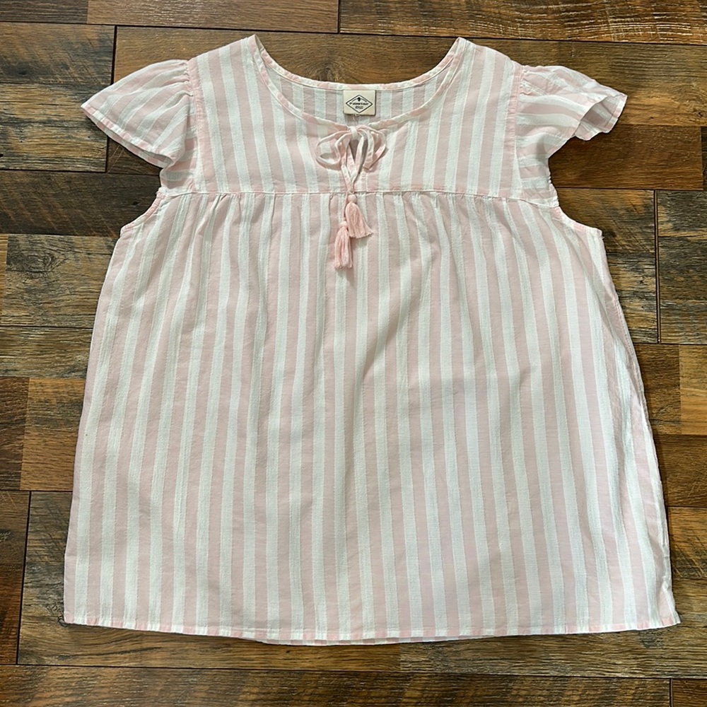 St John’s Bay pink & white striped flowy blouse Sz XL